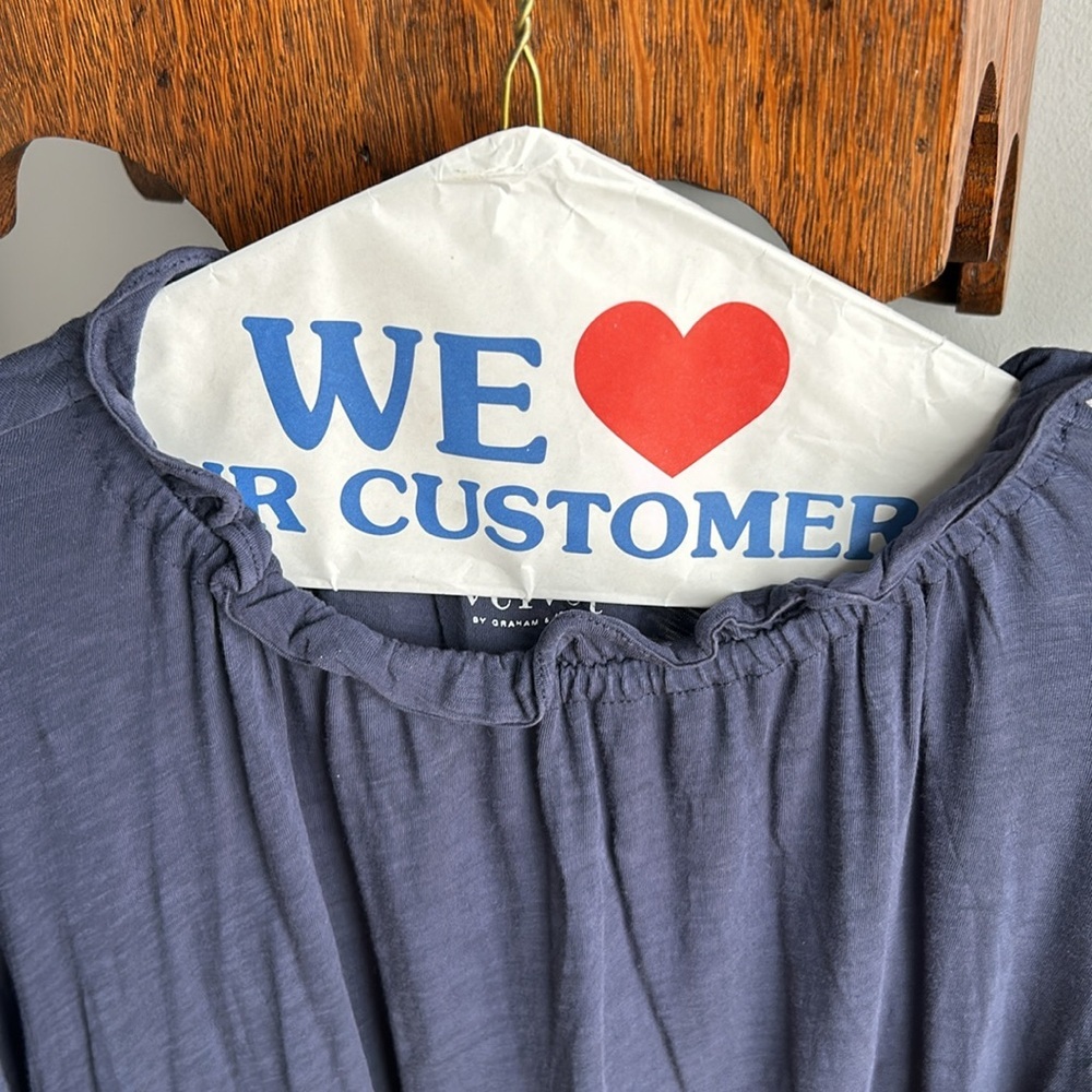 ANTHROPOLOGIE VELVET by Graham and Spencer Women's Navy Blue Ruffle Detail Dress - Picture 3 of 8